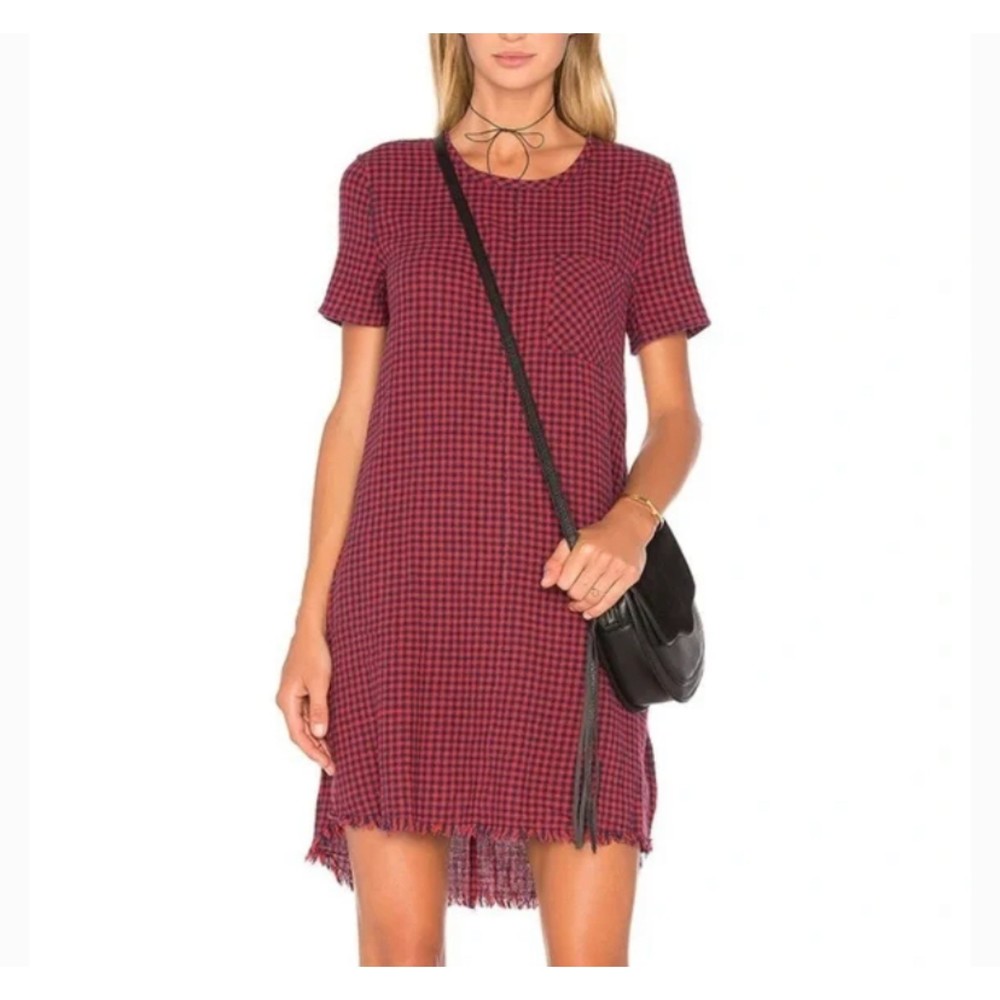 Current/Elliot red plaid raw hem high low dress 0